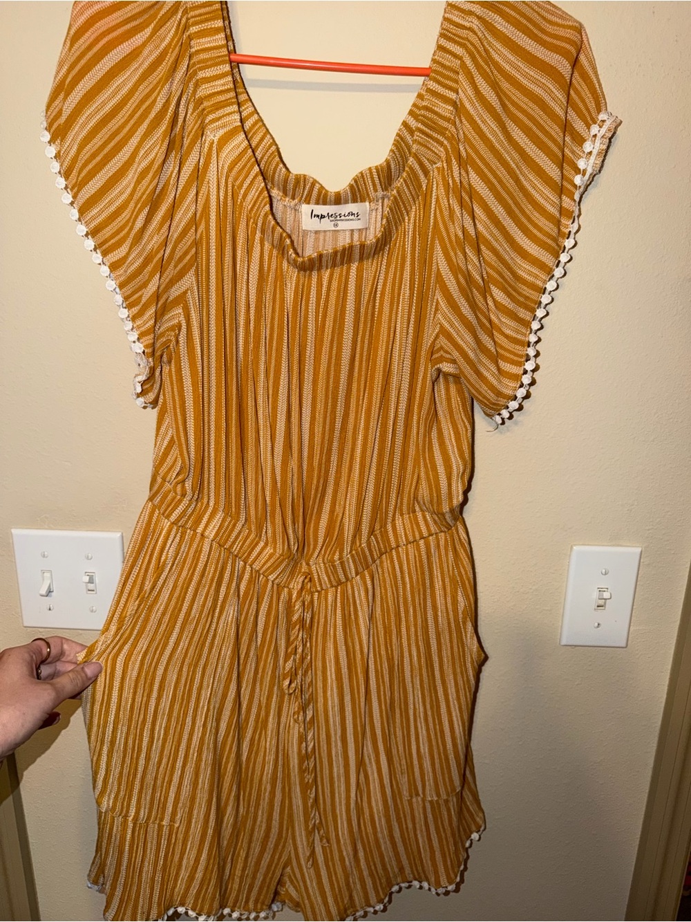 Impressions Mustard and White Striped Romper